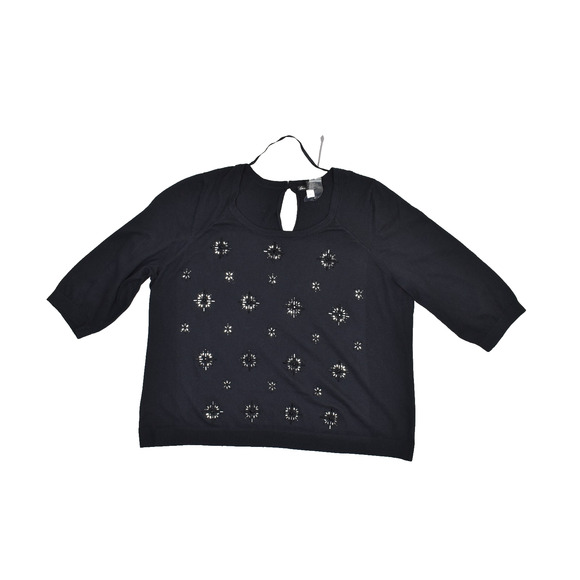 NEW Lane Bryant Plus Size 26/28 Black Beaded Cut Out 3/4 Sleeve Sweater Top NWT - Picture 1 of 8